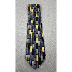Tesoro Rosso Uomo Moda 100% Silk Geometric Neck Tie Blue Yellow Gray Handmade